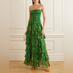 Like my choice Strapless Layered Bandeau GREEN Floral Print Maxi Dress XL NWT